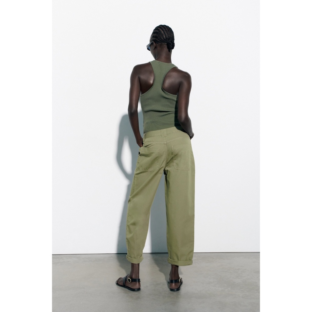 Zara Olive Green Cropped Pants - Picture 4 of 8